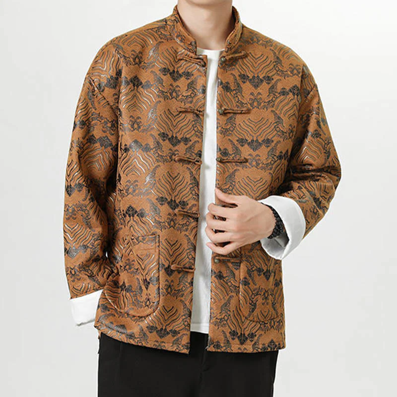 Buddha Stones Frog-Button Cinese Tang Suit Forma d'onda Camicia lunga Uomo Giacca Abbigliamento - Image 19