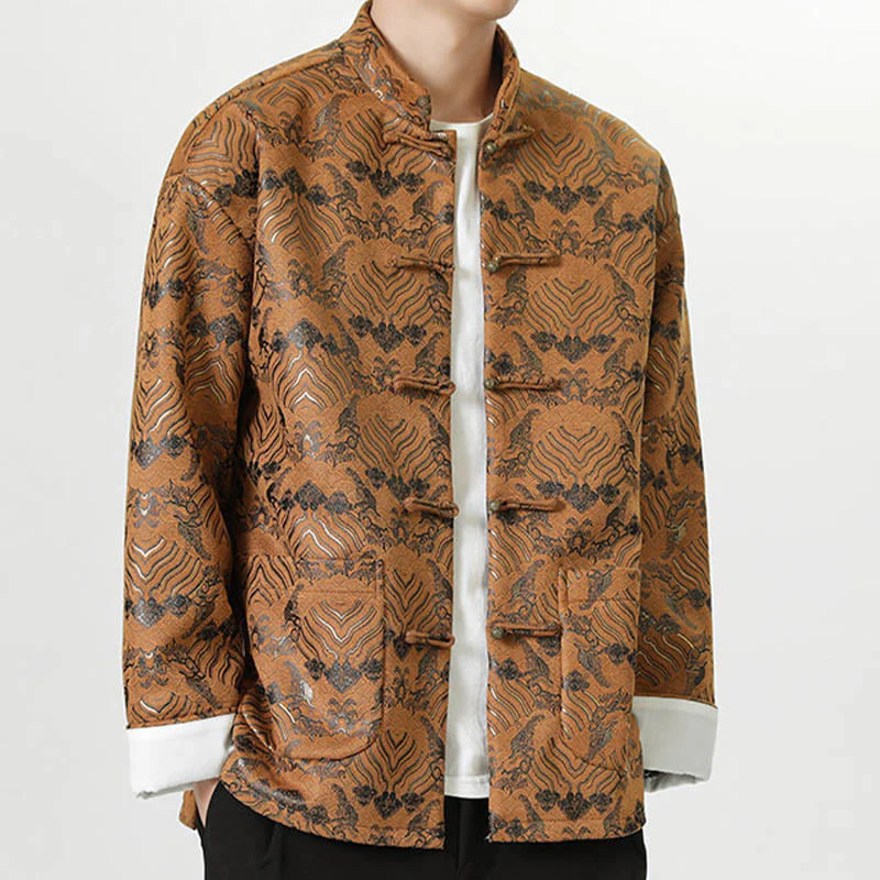 Buddha Stones Frog-Button Cinese Tang Suit Forma d'onda Camicia lunga Uomo Giacca Abbigliamento - Image 20