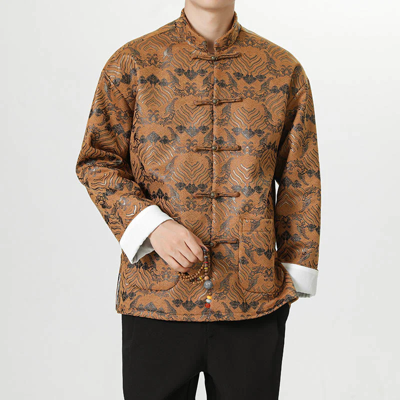 Buddha Stones Frog-Button Cinese Tang Suit Forma d'onda Camicia lunga Uomo Giacca Abbigliamento - Image 23