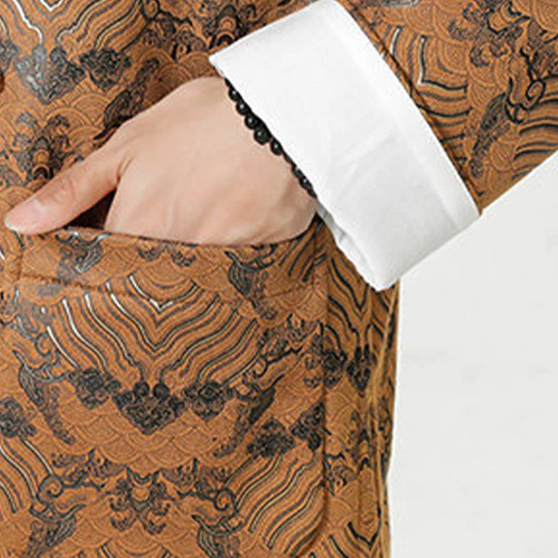 Buddha Stones Frog-Button Cinese Tang Suit Forma d'onda Camicia lunga Uomo Giacca Abbigliamento - Image 28