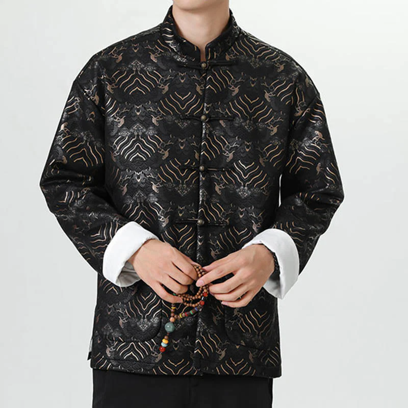 Buddha Stones Frog-Button Cinese Tang Suit Forma d'onda Camicia lunga Uomo Giacca Abbigliamento - Image 4