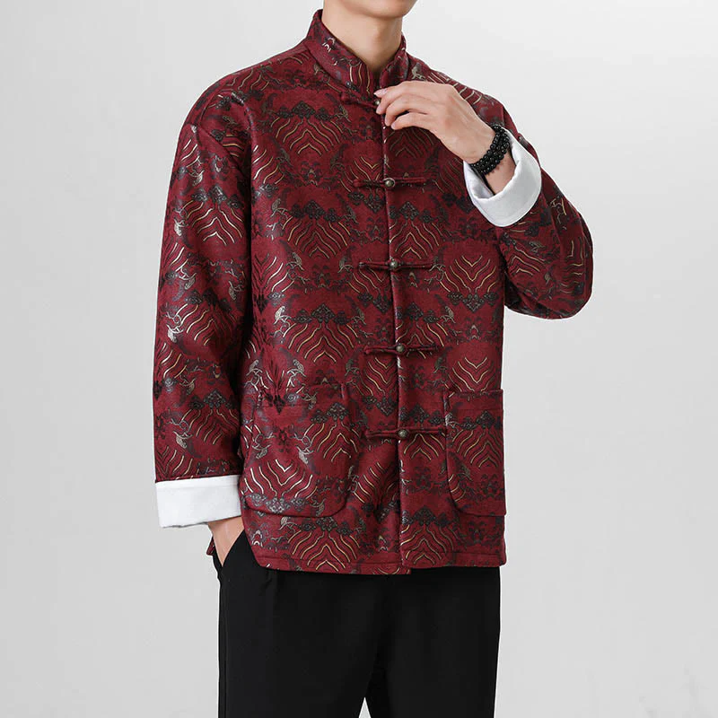 Buddha Stones Frog-Button Cinese Tang Suit Forma d'onda Camicia lunga Uomo Giacca Abbigliamento - Image 7