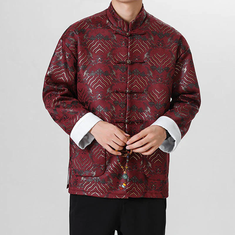Buddha Stones Frog-Button Cinese Tang Suit Forma d'onda Camicia lunga Uomo Giacca Abbigliamento - Image 8