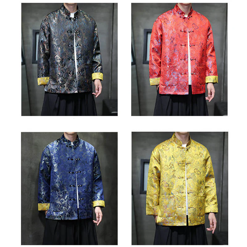 Buddha Stones Frog-Button Cinese Tang Suit Stand Collar Camicia Lunga Uomo Giacca Abbigliamento - Image 32