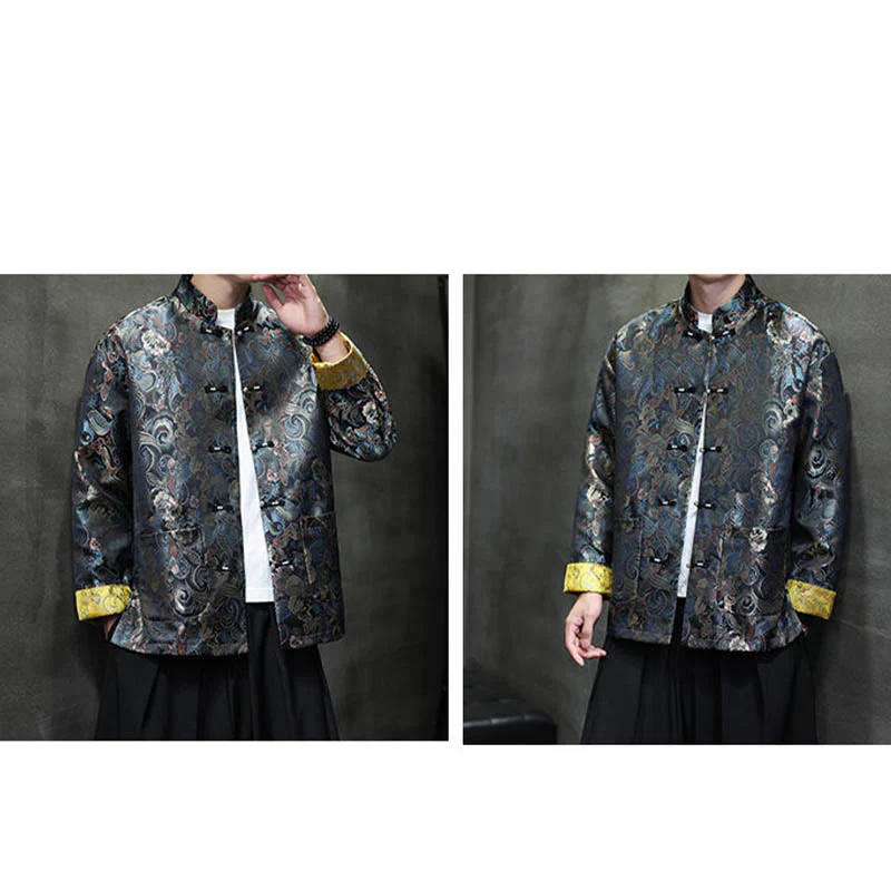 Buddha Stones Frog-Button Cinese Tang Suit Stand Collar Camicia Lunga Uomo Giacca Abbigliamento - Image 7