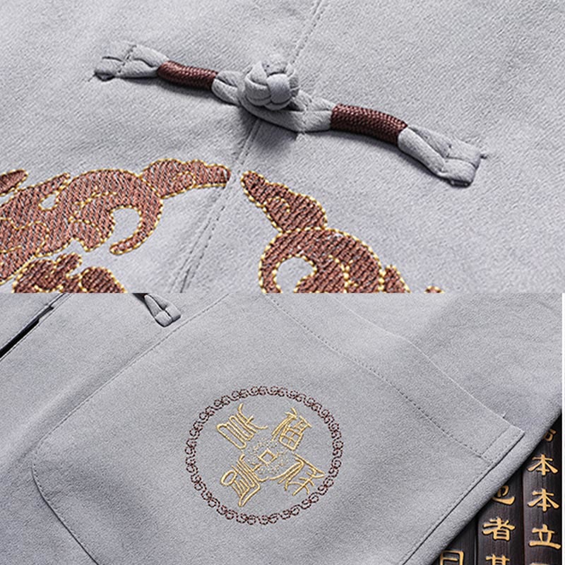 Buddha Stones Fu Character Tang Suit Hanfu Tradizionale Uniforme Manica Corta Top Pantaloni Abbigliamento Uomo Set - Image 13