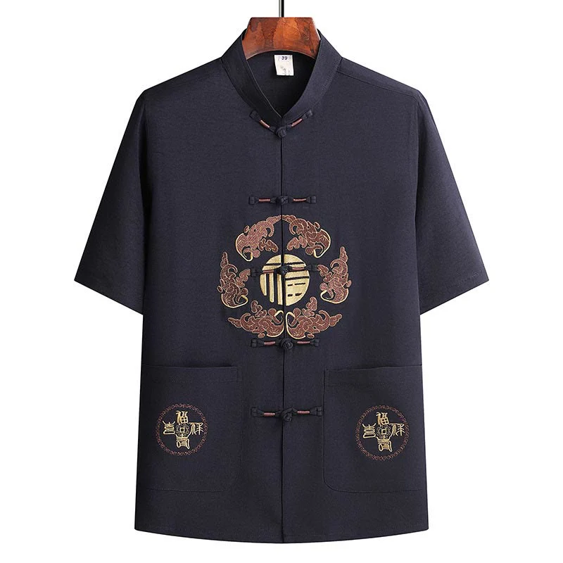 Buddha Stones Fu Character Tang Suit Hanfu Tradizionale Uniforme Manica Corta Top Pantaloni Abbigliamento Uomo Set - Image 20