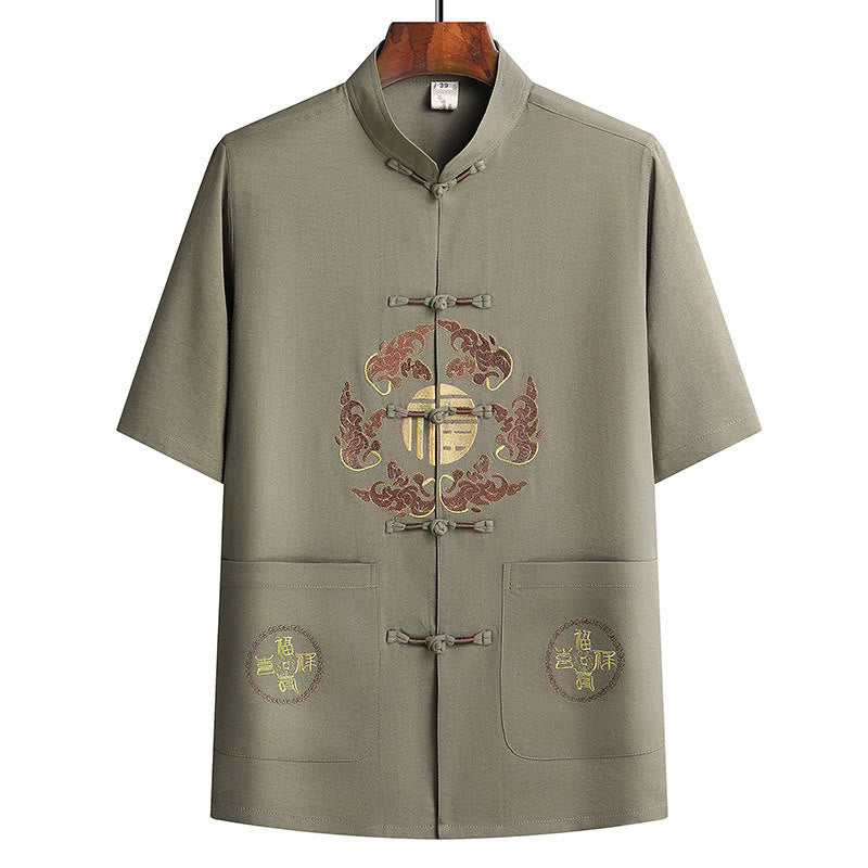 Buddha Stones Fu Character Tang Suit Hanfu Tradizionale Uniforme Manica Corta Top Pantaloni Abbigliamento Uomo Set - Image 26