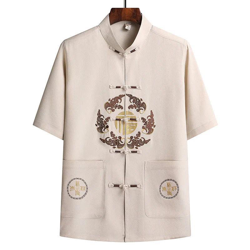 Buddha Stones Fu Character Tang Suit Hanfu Tradizionale Uniforme Manica Corta Top Pantaloni Abbigliamento Uomo Set - Image 29