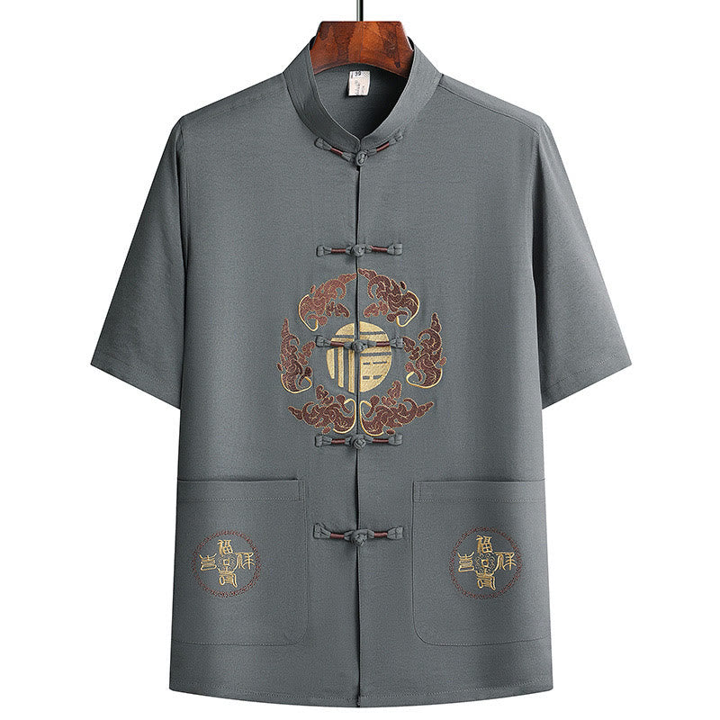 Buddha Stones Fu Character Tang Suit Hanfu Tradizionale Uniforme Manica Corta Top Pantaloni Abbigliamento Uomo Set - Image 3