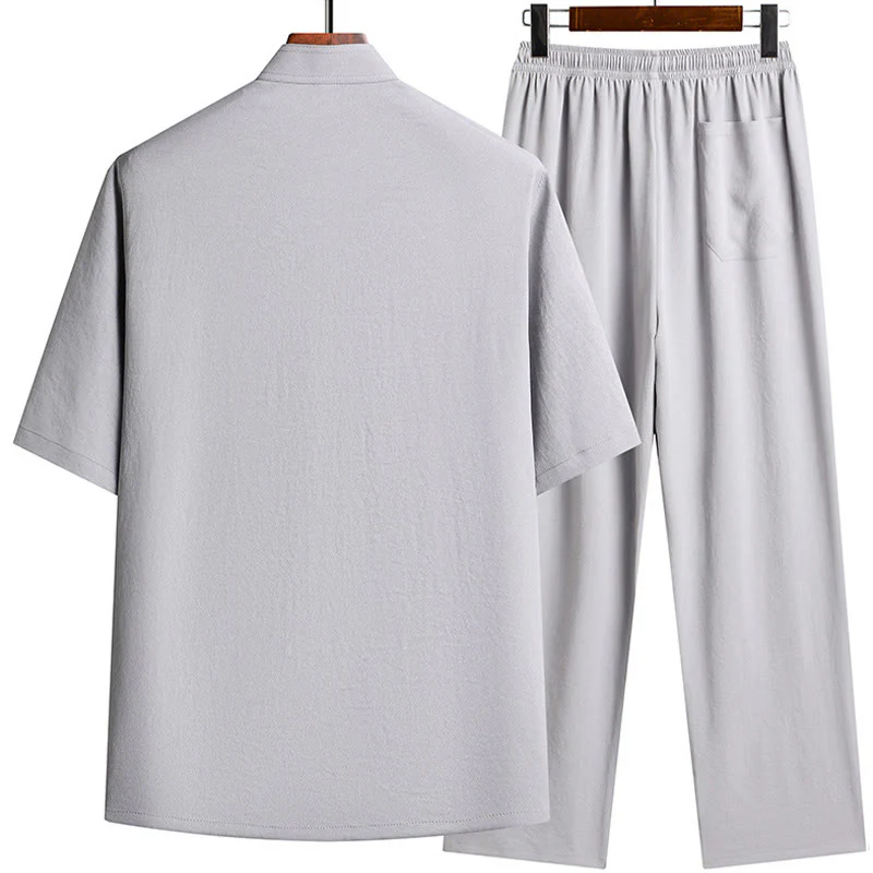 Buddha Stones Fu Character Tang Suit Hanfu Tradizionale Uniforme Manica Corta Top Pantaloni Abbigliamento Uomo Set - Image 6