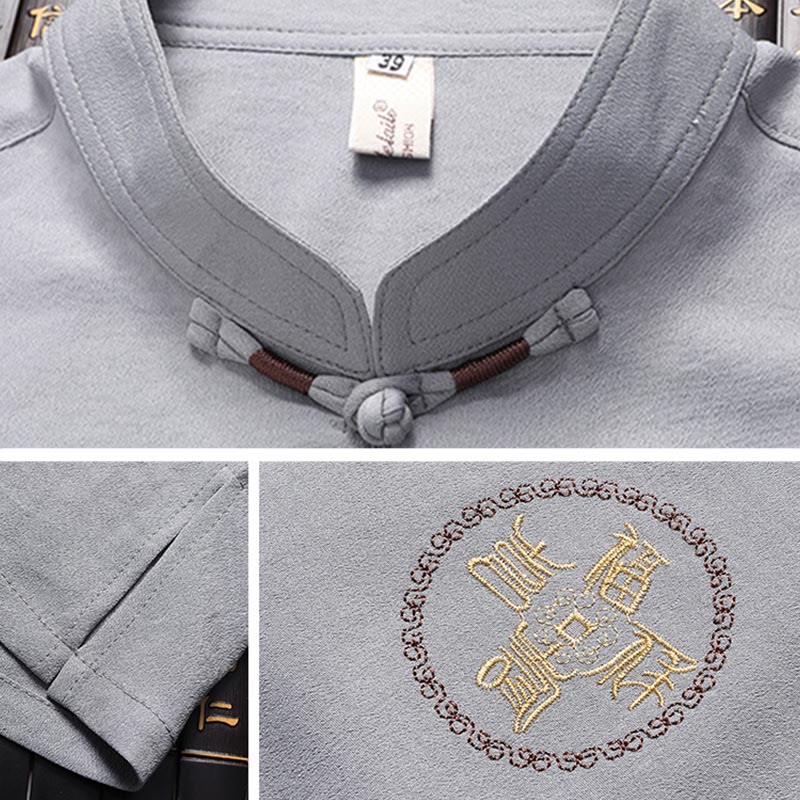 Buddha Stones Fu Character Tang Suit Hanfu Tradizionale Uniforme Manica Corta Top Pantaloni Abbigliamento Uomo Set - Image 9