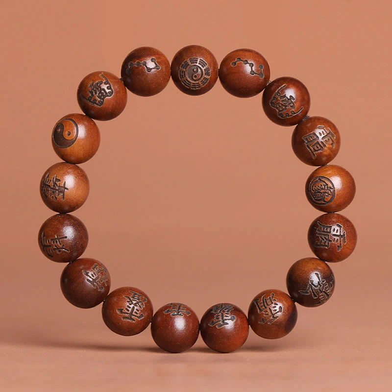 Buddha Stones Fulmine Colpito Legno di Giuggiola Yin Yang Bagua Caratteri Tabù Taoisti Braccialetto di Protezione Inciso - Image 2