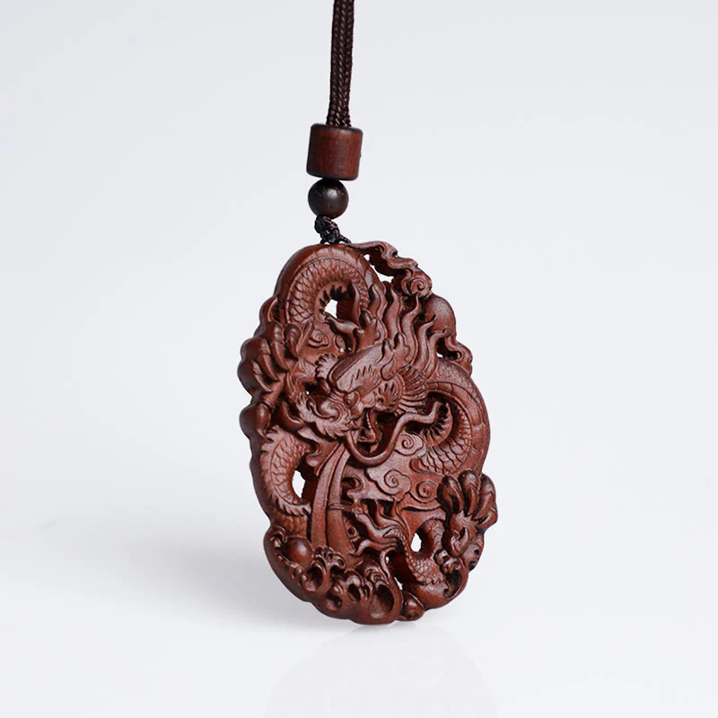Buddha Stones Fulmine Legno di Giuggiola Doppio Drago in Rilievo Allontanare gli Spiriti Maligni Collana Pendente - Image 8