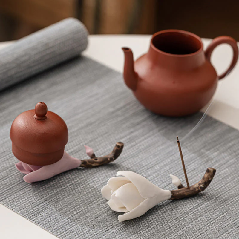Buddha Stones Gardenia Flower Pattern Ceramica Guarigione Bruciatore di Incenso Decorazione - Image 11