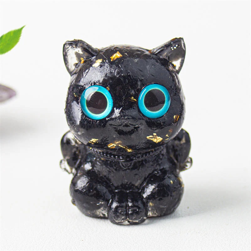 Buddha Stones Gatto carino Lazurite Lapislazzuli Ametista Ossidiana nera Acquamarina Cristallo Resina Decorazione positiva per la casa - Image 10