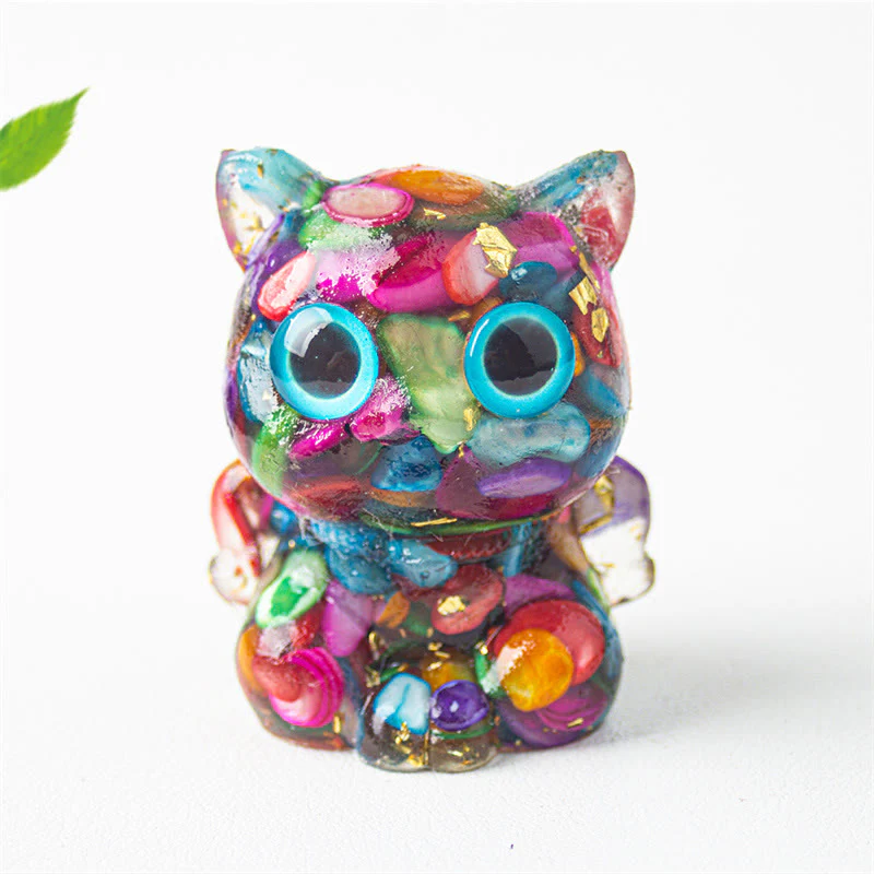 Buddha Stones Gatto carino Lazurite Lapislazzuli Ametista Ossidiana nera Acquamarina Cristallo Resina Decorazione positiva per la casa - Image 14