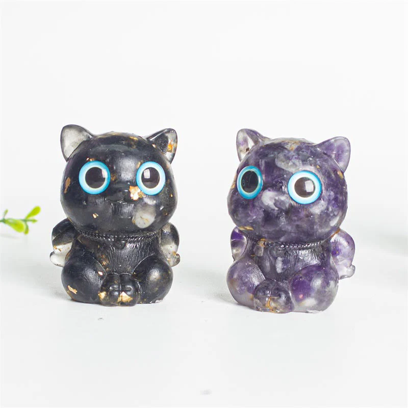 Buddha Stones Gatto carino Lazurite Lapislazzuli Ametista Ossidiana nera Acquamarina Cristallo Resina Decorazione positiva per la casa - Image 16
