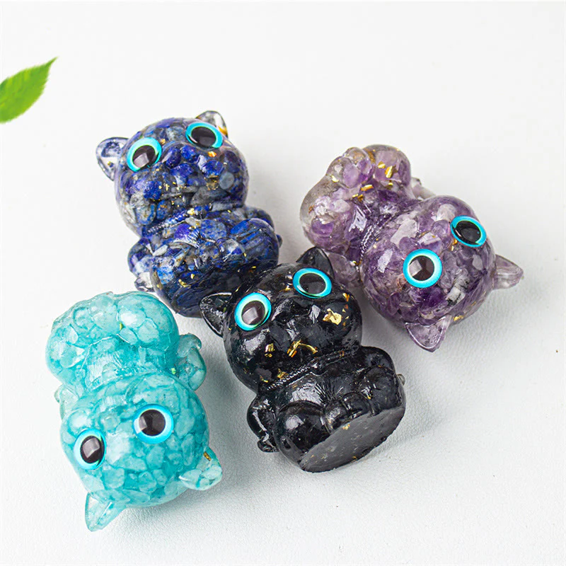 Buddha Stones Gatto carino Lazurite Lapislazzuli Ametista Ossidiana nera Acquamarina Cristallo Resina Decorazione positiva per la casa - Image 17