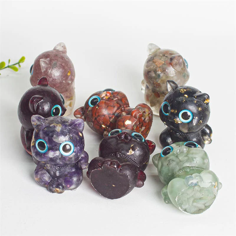 Buddha Stones Gatto carino Lazurite Lapislazzuli Ametista Ossidiana nera Acquamarina Cristallo Resina Decorazione positiva per la casa - Image 18