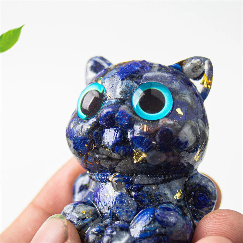 Buddha Stones Gatto carino Lazurite Lapislazzuli Ametista Ossidiana nera Acquamarina Cristallo Resina Decorazione positiva per la casa - Image 6