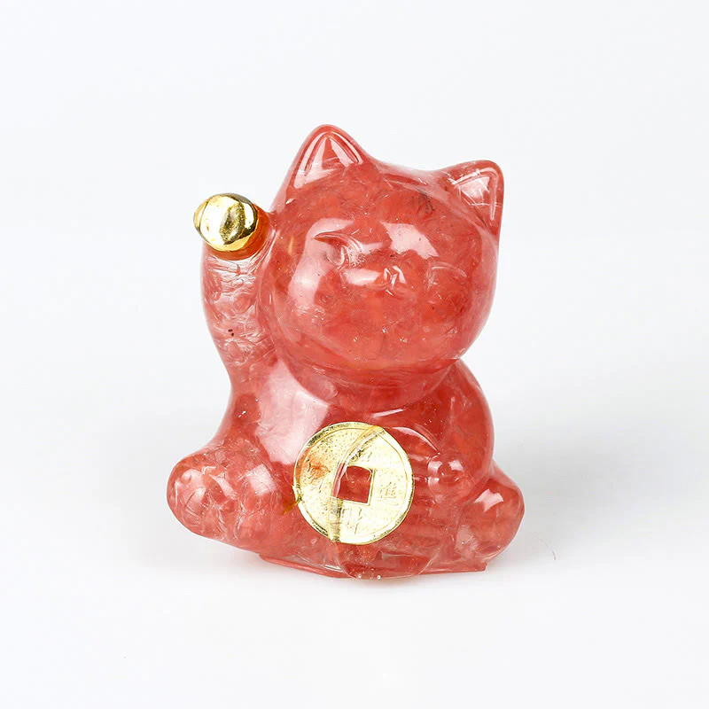 Buddha Stones Gatto portafortuna moneta di rame turchese labradorite cristallo rosa ametista forza decorazione per la casa - Image 10