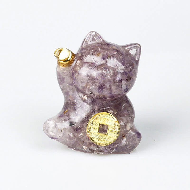 Buddha Stones Gatto portafortuna moneta di rame turchese labradorite cristallo rosa ametista forza decorazione per la casa - Image 11