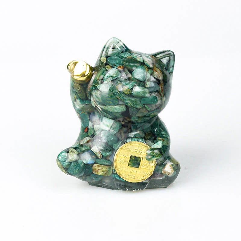 Buddha Stones Gatto portafortuna moneta di rame turchese labradorite cristallo rosa ametista forza decorazione per la casa - Image 17