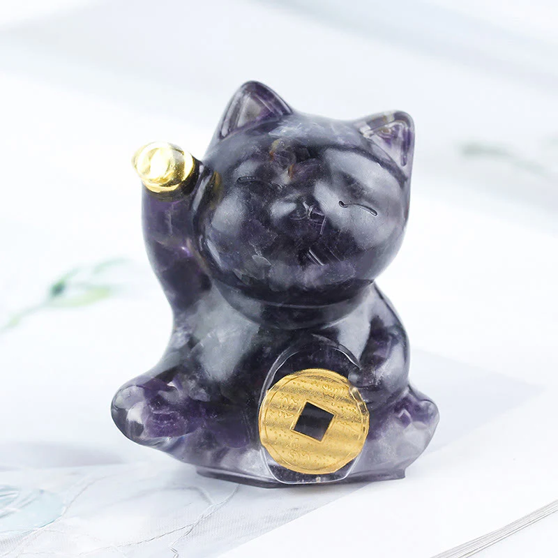 Buddha Stones Gatto portafortuna moneta di rame turchese labradorite cristallo rosa ametista forza decorazione per la casa - Image 28