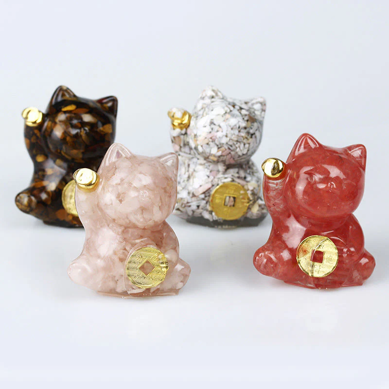 Buddha Stones Gatto portafortuna moneta di rame turchese labradorite cristallo rosa ametista forza decorazione per la casa - Image 29