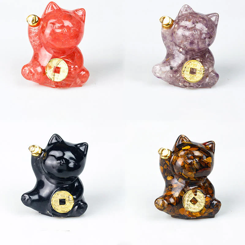 Buddha Stones Gatto portafortuna moneta di rame turchese labradorite cristallo rosa ametista forza decorazione per la casa - Image 30