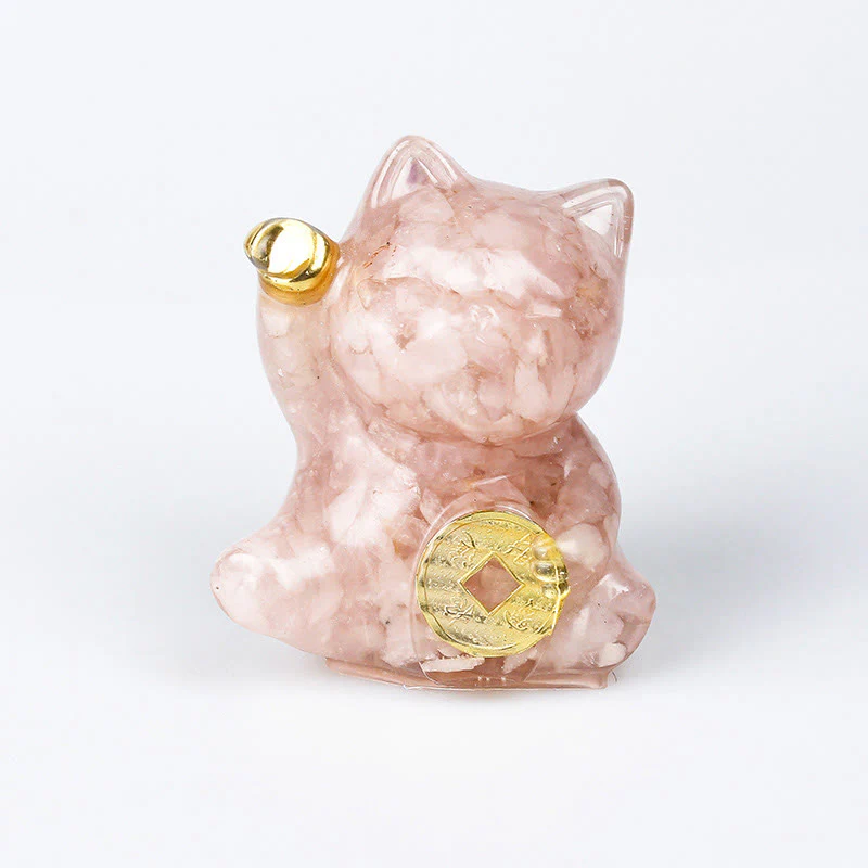 Buddha Stones Gatto portafortuna moneta di rame turchese labradorite cristallo rosa ametista forza decorazione per la casa - Image 6