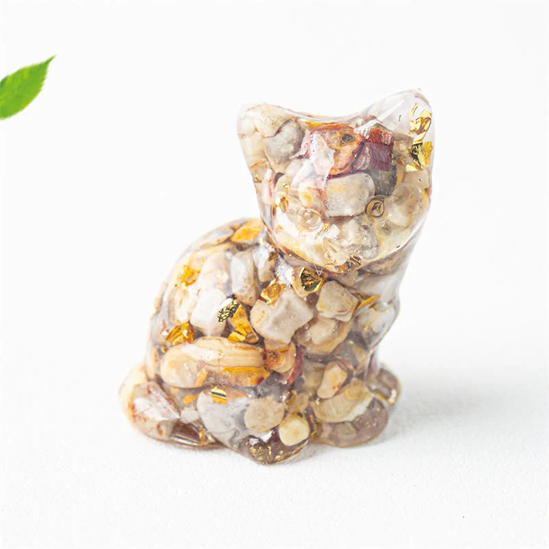 Buddha Stones Gatto seduto in resina, ghiaia, cristallo rosa, citrino, cristallo bianco, lapislazzuli, rilassante decorazione da scrivania - Image 34