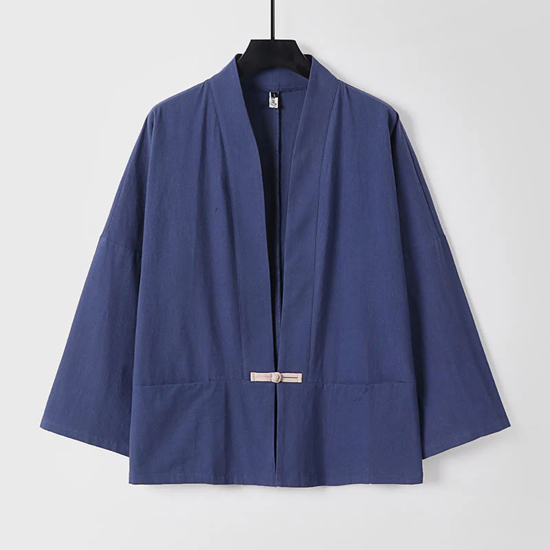 Giacca kimono da uomo in cotone e lino con tasche e maniche lunghe, motivo Buddha Stones, bottoni e apertura frontale - Image 15