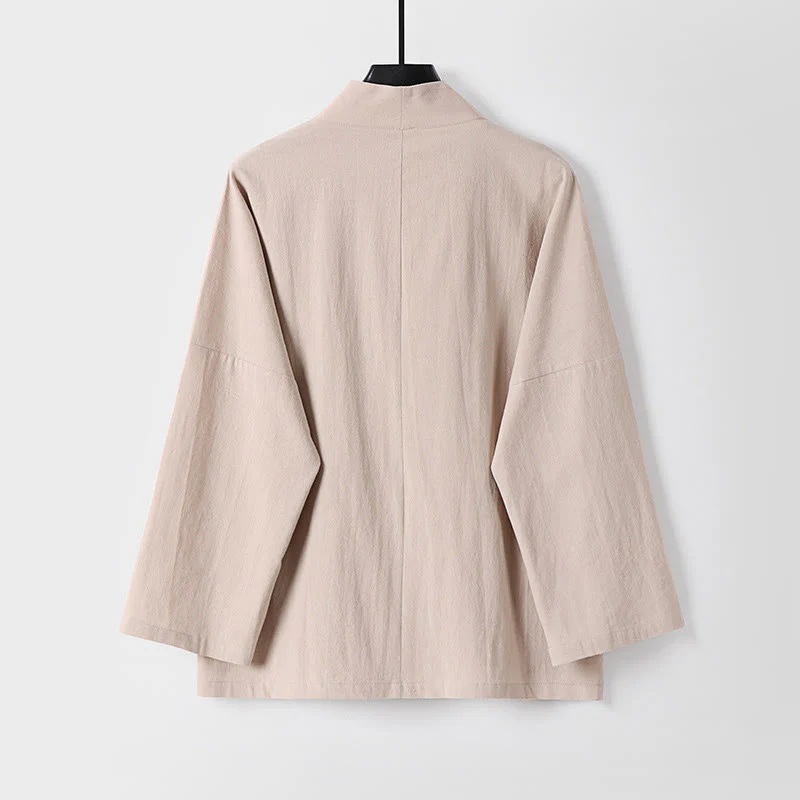 Giacca kimono da uomo in cotone e lino con tasche e maniche lunghe, motivo Buddha Stones, bottoni e apertura frontale - Image 5