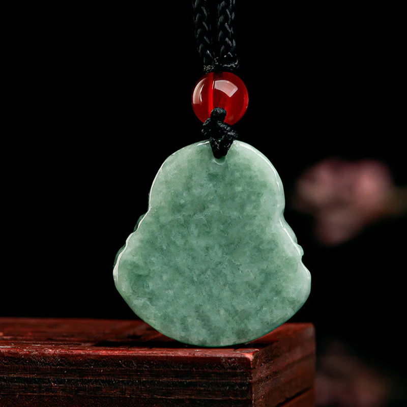 Buddha Stones Giada verde naturale Buddha che ride Collana con ciondolo di fortuna e abbondanza - Image 4