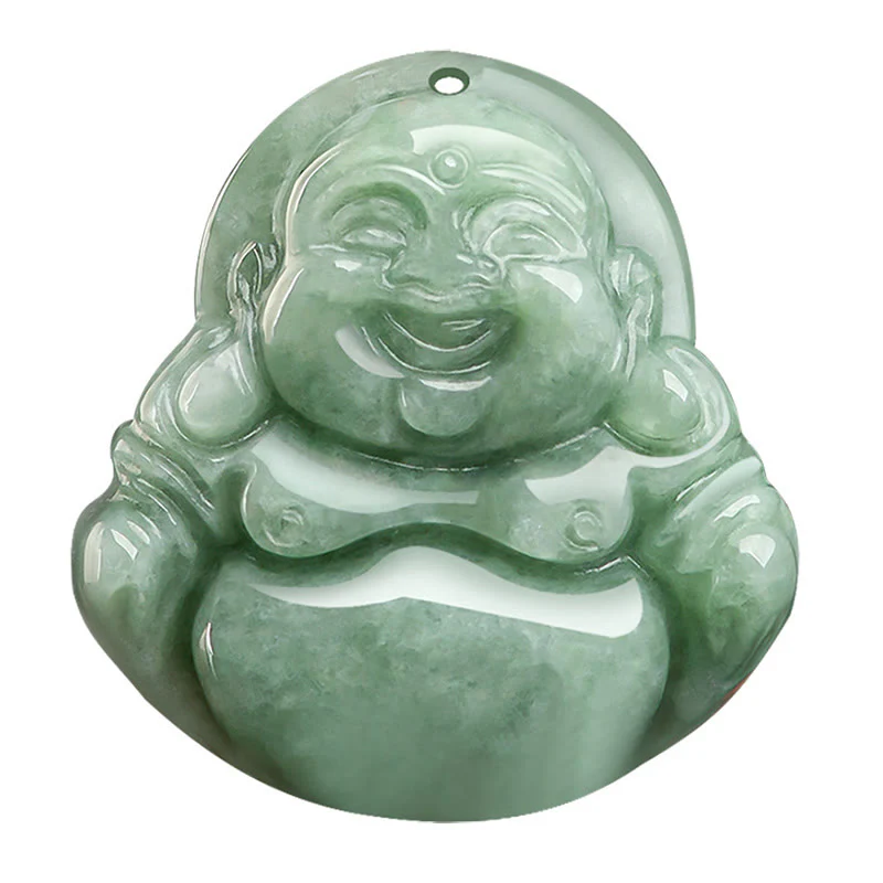 Buddha Stones Giada verde naturale Buddha che ride Collana con ciondolo di fortuna e abbondanza - Image 8
