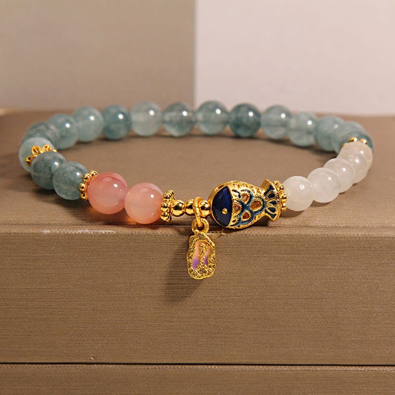 Buddha Stones Giada Yanyuan Agata Giada bianca Pesce Koi Scrittura Ciondolo Braccialetto della fortuna - Image 10