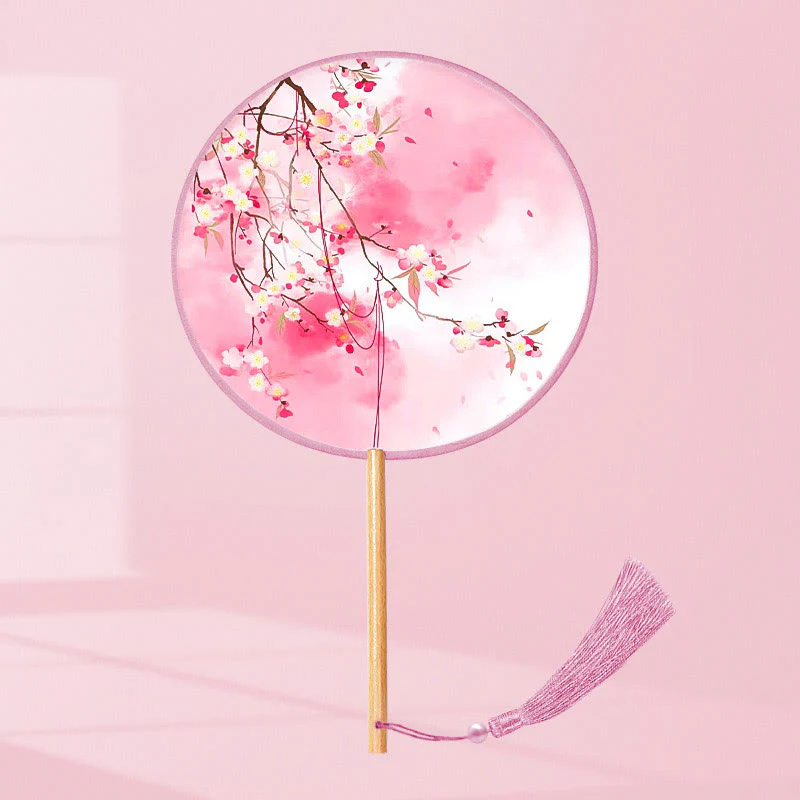 Buddha Stones Ginkgo Leaf Koi Fish Cherry Blossom Spring Flowers Ventilatore con manico in legno portatile - Image 11