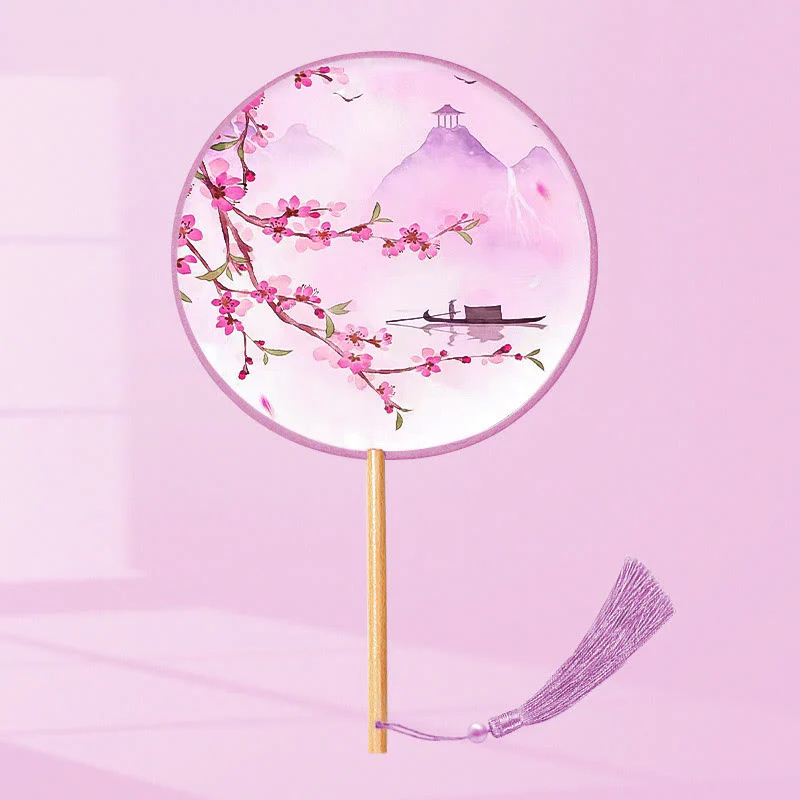 Buddha Stones Ginkgo Leaf Koi Fish Cherry Blossom Spring Flowers Ventilatore con manico in legno portatile - Image 12