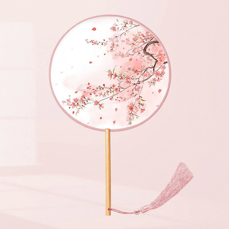 Buddha Stones Ginkgo Leaf Koi Fish Cherry Blossom Spring Flowers Ventilatore con manico in legno portatile - Image 13