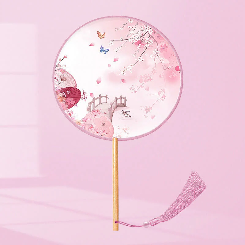 Buddha Stones Ginkgo Leaf Koi Fish Cherry Blossom Spring Flowers Ventilatore con manico in legno portatile - Image 14