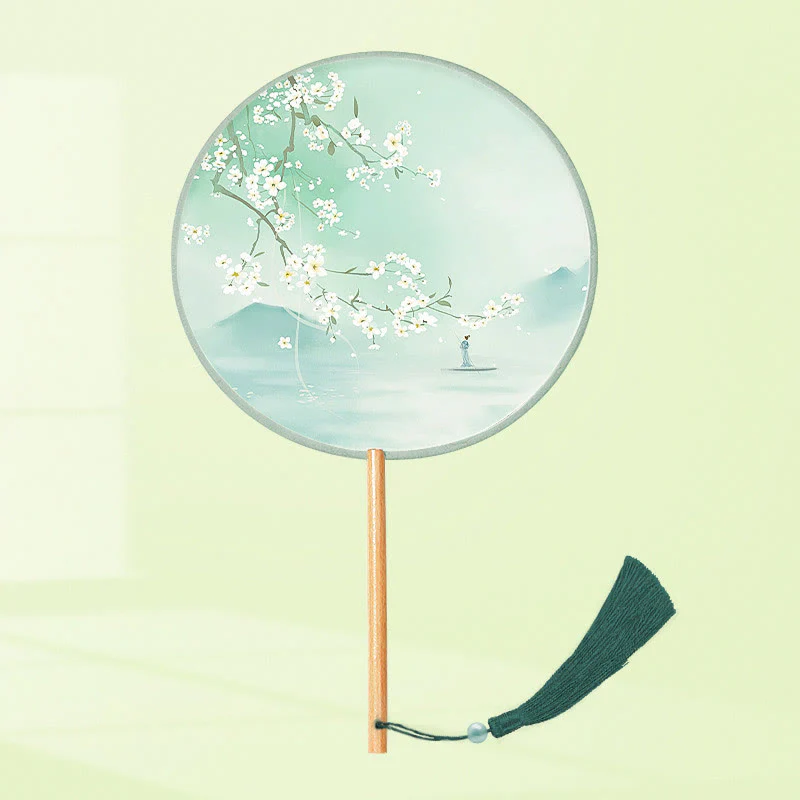 Buddha Stones Ginkgo Leaf Koi Fish Cherry Blossom Spring Flowers Ventilatore con manico in legno portatile - Image 15