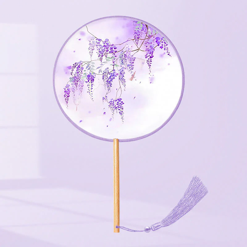 Buddha Stones Ginkgo Leaf Koi Fish Cherry Blossom Spring Flowers Ventilatore con manico in legno portatile - Image 16