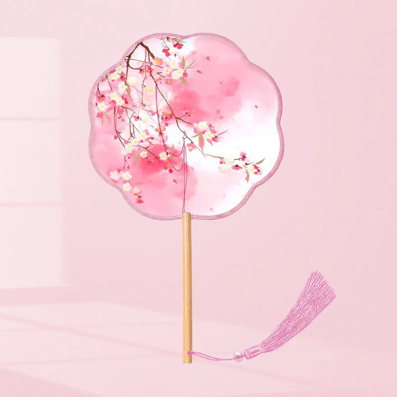 Buddha Stones Ginkgo Leaf Koi Fish Cherry Blossom Spring Flowers Ventilatore con manico in legno portatile - Image 17