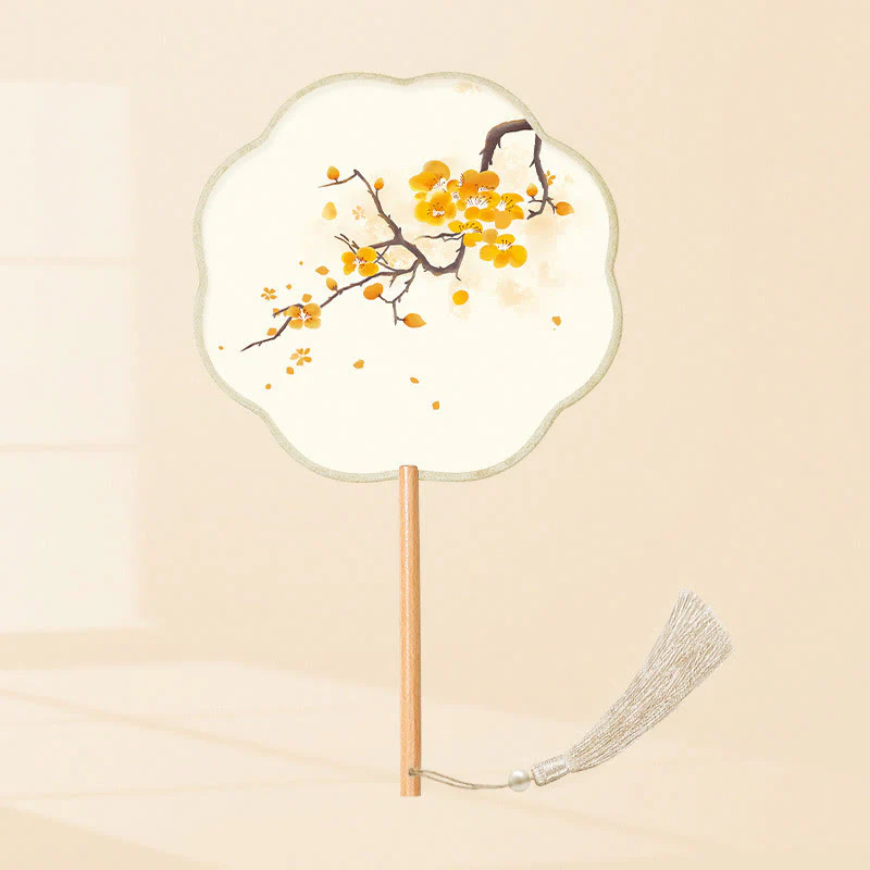 Buddha Stones Ginkgo Leaf Koi Fish Cherry Blossom Spring Flowers Ventilatore con manico in legno portatile - Image 18