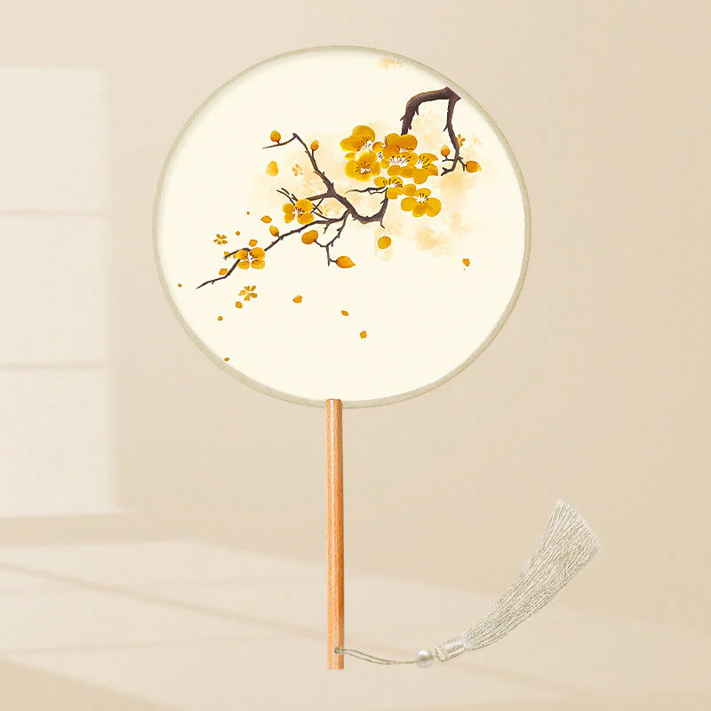 Buddha Stones Ginkgo Leaf Koi Fish Cherry Blossom Spring Flowers Ventilatore con manico in legno portatile - Image 3