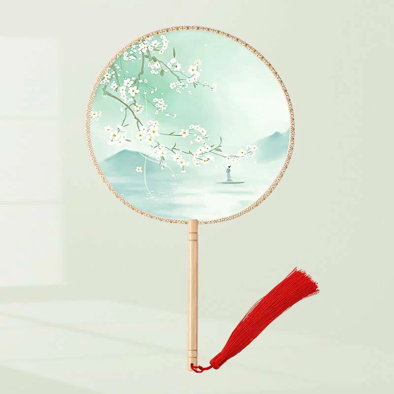 Buddha Stones Ginkgo Leaf Koi Fish Cherry Blossom Spring Flowers Ventilatore con manico in legno portatile - Image 4