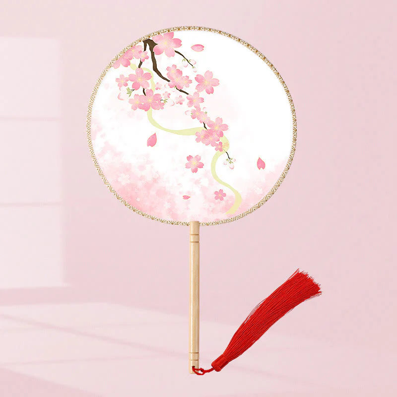 Buddha Stones Ginkgo Leaf Koi Fish Cherry Blossom Spring Flowers Ventilatore con manico in legno portatile - Image 5