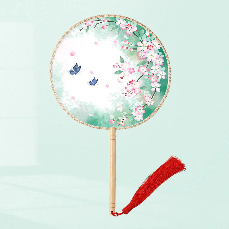 Buddha Stones Ginkgo Leaf Koi Fish Cherry Blossom Spring Flowers Ventilatore con manico in legno portatile - Image 7
